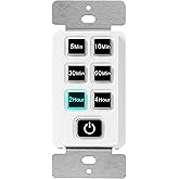 TOPGREENER 4-Hour Countdown Timer Switch, 5-10-30-60 Min 1-2-4 Hour Settings, for Fans and Lights, LED Indicator, 120VAC 60Hz, 1/2HP, 150W LED, Neutral Wire Required, UL Listed, TGT06-4H-RT-W, White