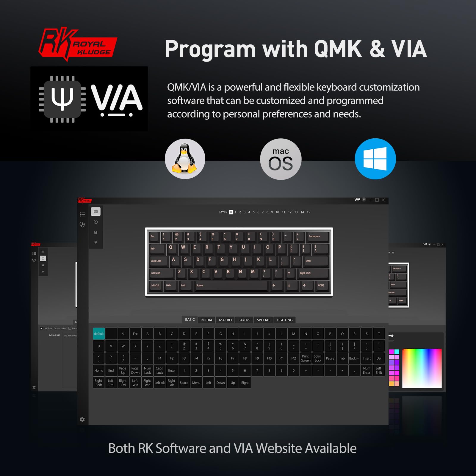 RK ROYAL KLUDGE RK61 Wired 60% Mechanical Gaming Keyboard Programmable QMK/VIA RGB Backlit 61 Keys Ultra-Compact Hot Swappable Red Switch Black