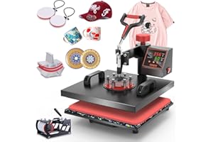 OIIEE Heat Press Machine 5 in 1 Combo Heat Press 15 x 15 Inch Heat Transfer Machine 360-Degree Swing Away Digital Shirt Printing Multi-function Heat Transfer Sublimation for T Shirts Mug Hat Plate Cap