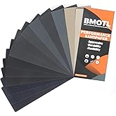 BMOTL Sandpaper Sheets Assortment Pack: 42 Pcs Wet Dry 9x3.6 Inch Sand Paper 120-5000 Assorted Grit Fine Coarse Variety for Wood Furniture Finishing Automotive Metal Polishing
