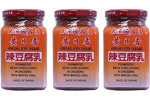 HWANG RYH SHIANG Fermented Beancurd Tofu (Chunk) in dressing with mini Minced Chili -Spicy 10.5 oz (3 Packs)