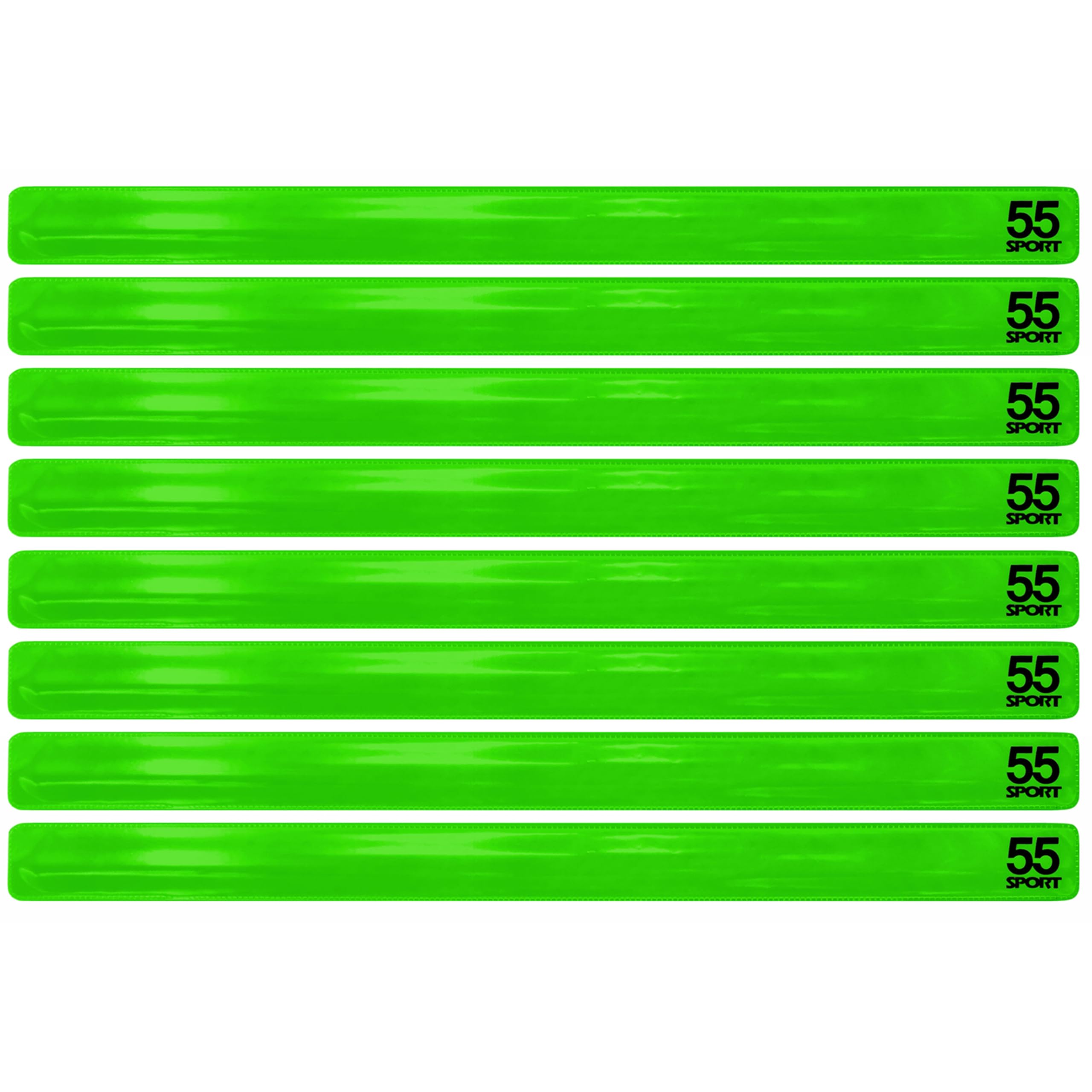 55 Sport Highly Reflective Hi-Vis Slap On Wrist/Ankle Bands - Green - 8 Pack
