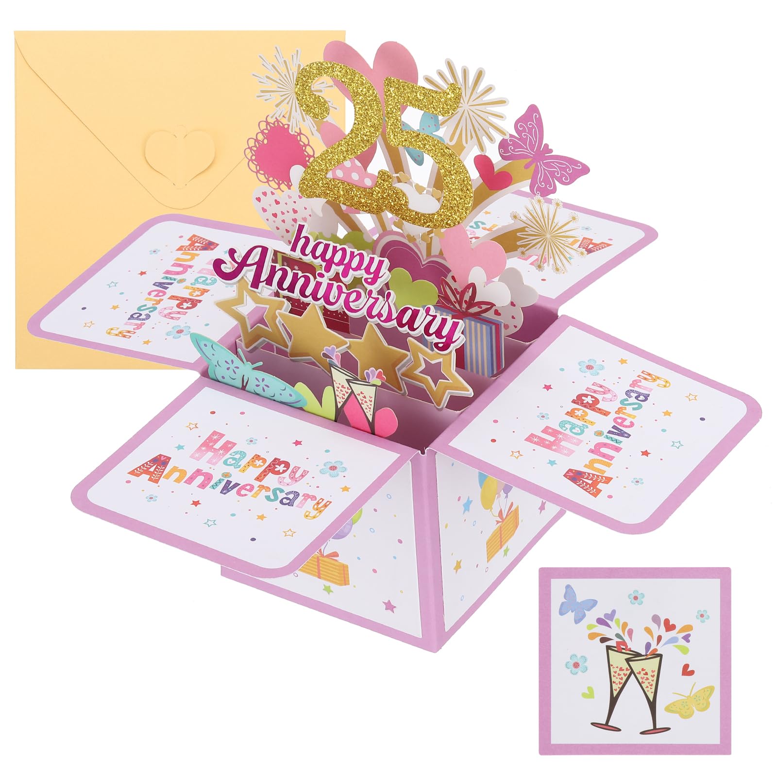 PATIKIL 25 Year Anniversary Card, Happy Anniversary Cards Wedding Anniversary Card for Wife Men Her Couple, Pink