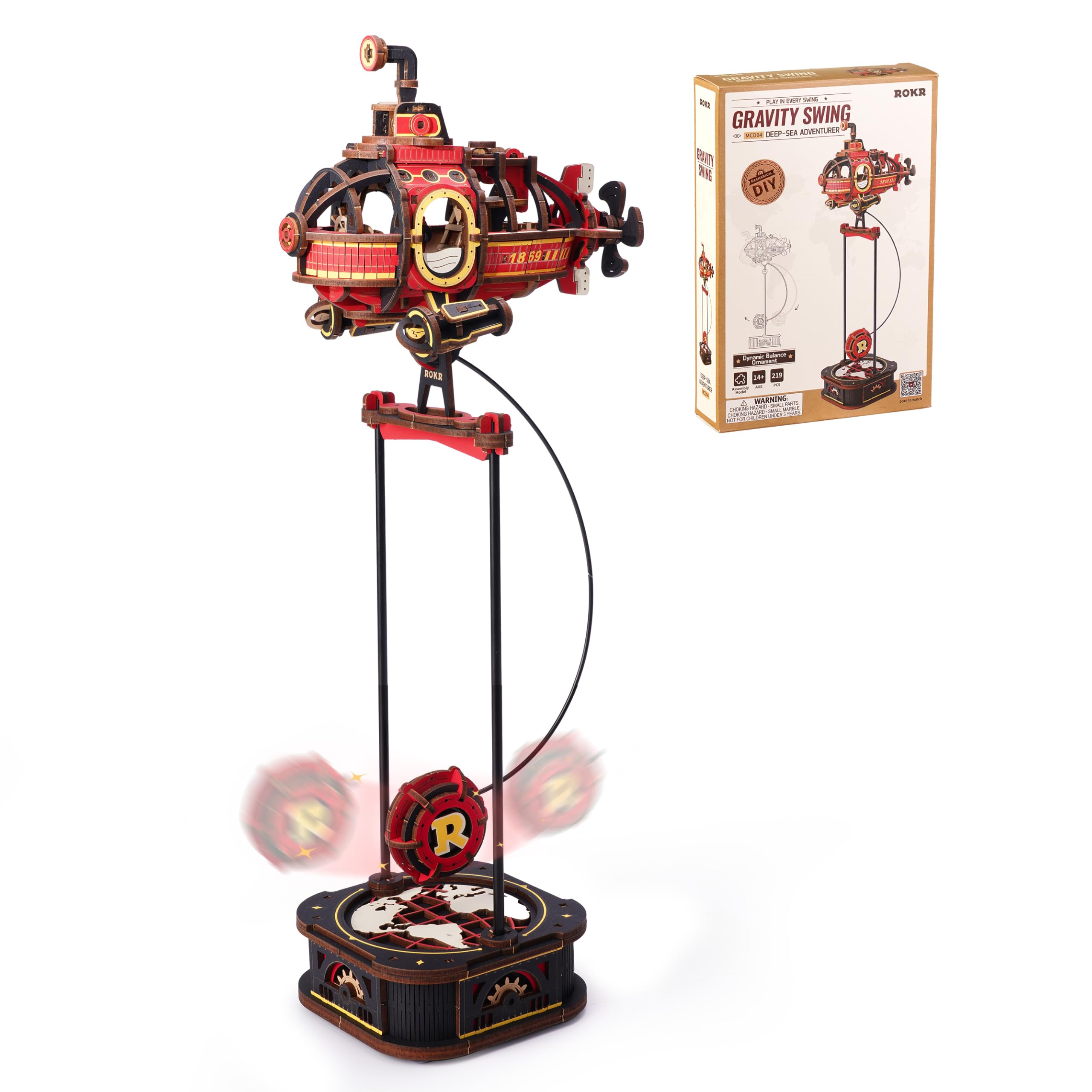 ROKR 3D Puzzle Submarine Wooden Model Kits Gravity Swing Series Retro Decorative Dynamic Balance Ornament for Adult Model Building Kits Birthday Gifts for Teens and Adults, Deep-sea Adventurer, MCD04