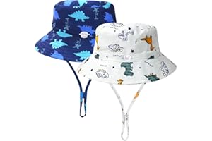 LO SHOKIM Dinosaur Baby Sun Hat Toddler Summer Sun Protection Beach Hat Baby Wide Brim Bucket Hat UPF 50+ Adjustable Cap