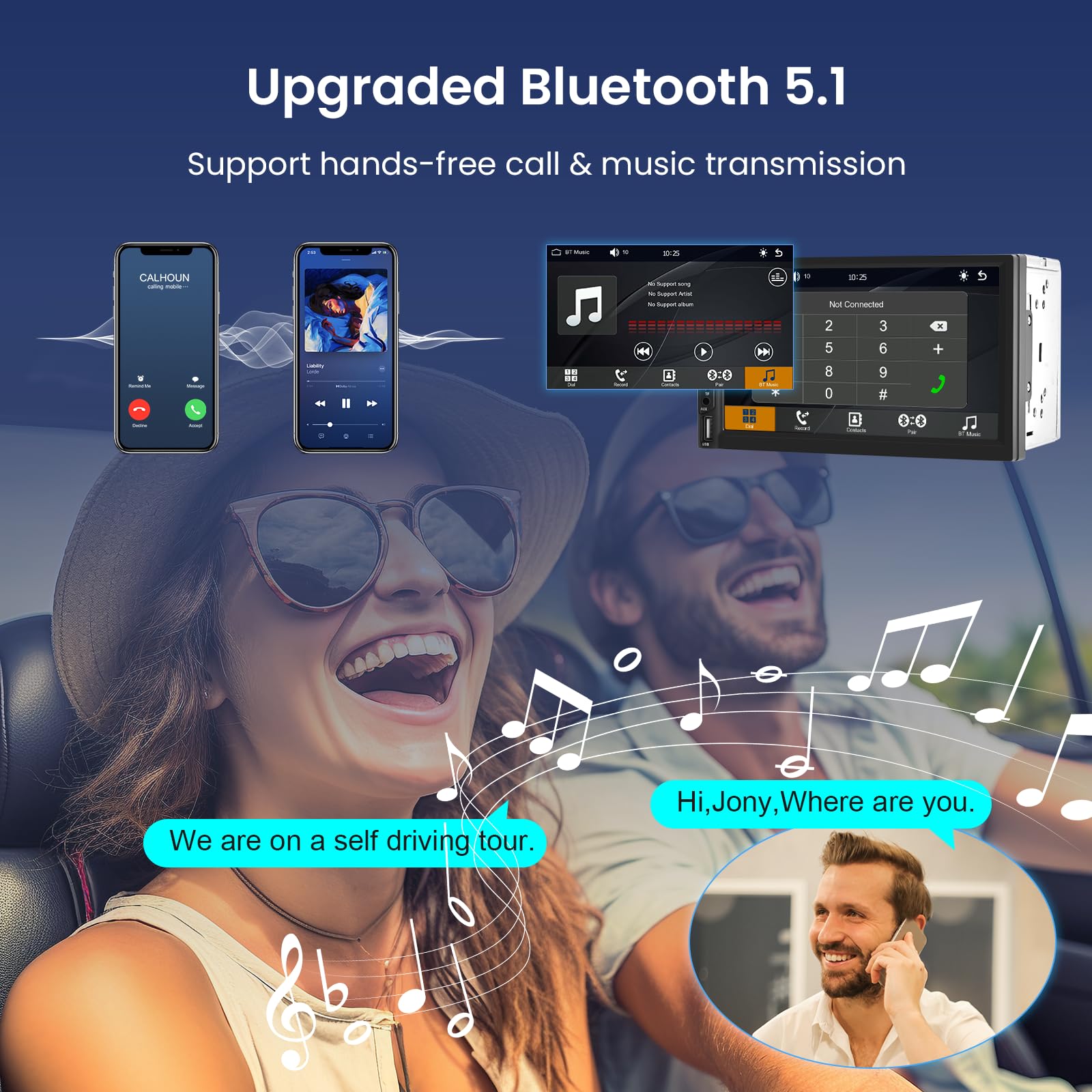 [Upgrade] Wireless Carplay Double Din Car Stereo, Podofo 7 Inch Touchscreen Car Radio with Wireless Android Auto, Bluetooth, USB/TF/Aux/Subwoofer Ports, SWC, FM, Voice Control, Backup Camera