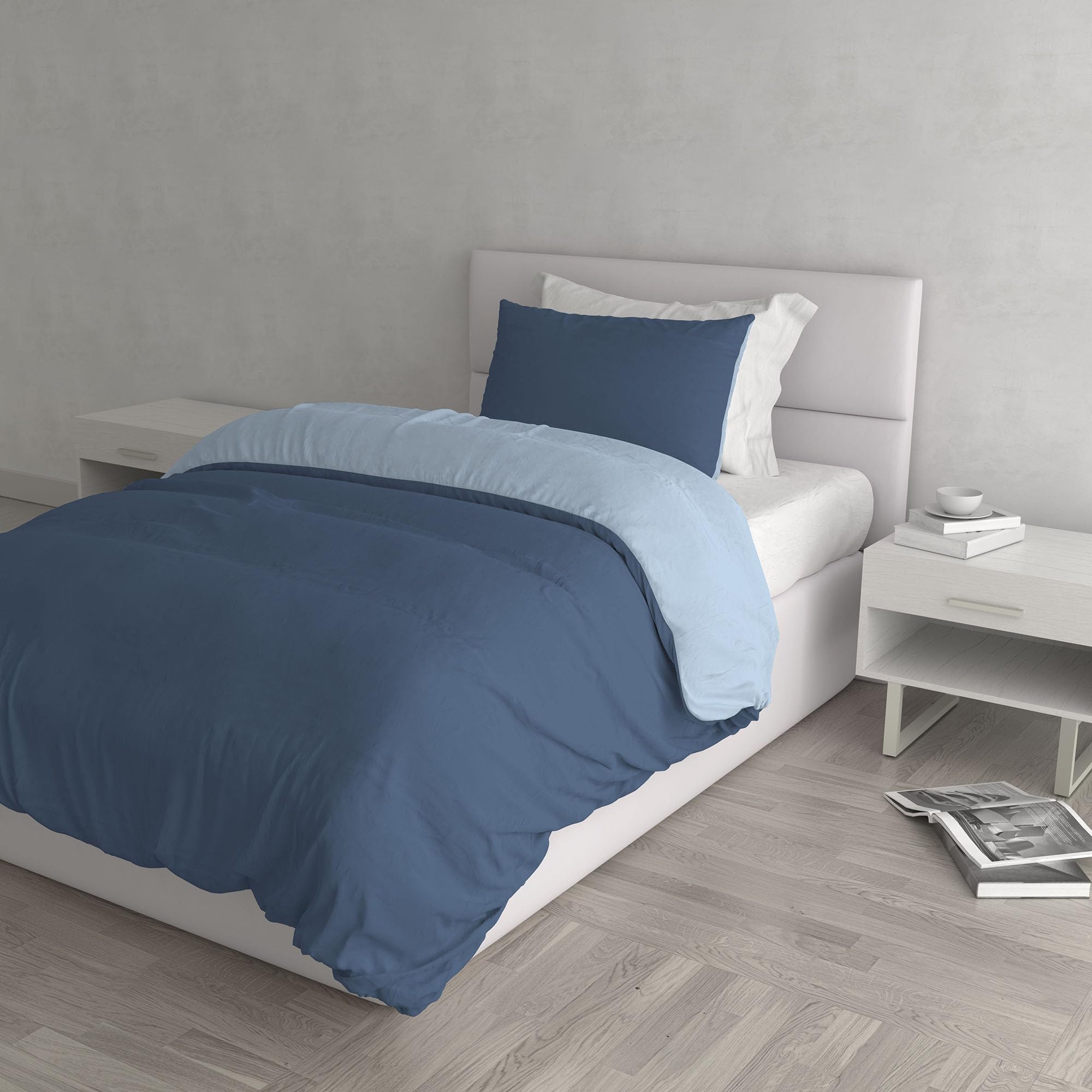 Italian Bed Linen Natural Colour Duvet Cover Set, Avio/light blue, Single