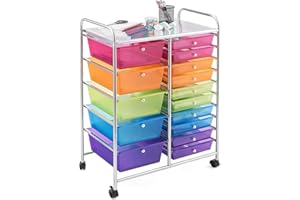 MEDIMALL 15 Drawers Rolling Storage Cart, Multipurpose Craft Storage Cart with Wheels, Mobile Tools Scrapbook Paper Organizer Cart for School Home Office Use (Rainbow)