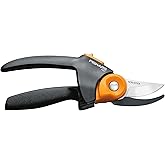 Fiskars PowerGear2 Pruning Shears, Patented Gear Technology & Cam Mechanism Multiplies Leverage, Hardened Steel Bypass Blade, Contoured Rolling Handle Reduces Hand Fatigue, 3/4" Cut Capacity