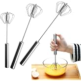 3 Pack Stainless Steel Egg Whisk, Hand Push Rotary Whisk Blender, Versatile Easy Whisk, Hand Push Mixer Stirrer for Beating Eggs, Frothing Milk, Blending, Mixing, Whipping Smoothies &amp; Shakes