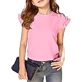 Haloumoning Girls T Shirts Double Layer Ruffle Short Sleeve Kids Summer Crewneck Tunic Tee Tops 5-14 Years