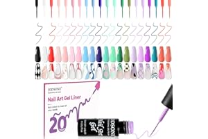 JODSONE Gel Polish Nail Art Gel Liner Set 20 Colors Red Pink Blue Purple with Thin Brush Need U V Lamp Cured Gift for Girls at Home Salon Design