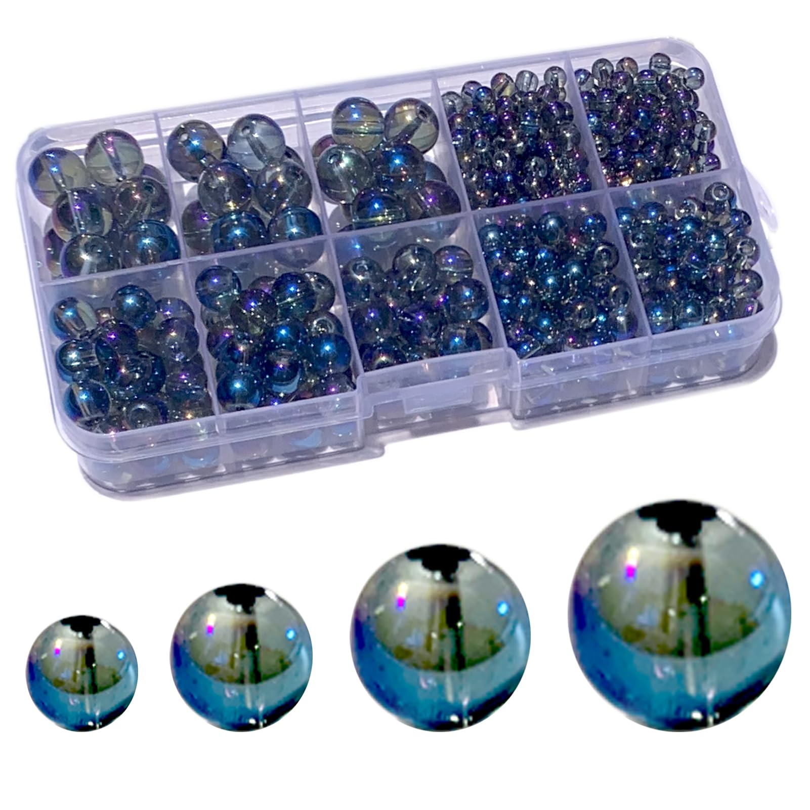 FAPUMOE Blue Round Crystal Glass Beads for Jewelry Making (4/6/8/10mm), Smooth and Round Glass Spacer Loose Beads for Crafts Bracelets Necklaces Charms