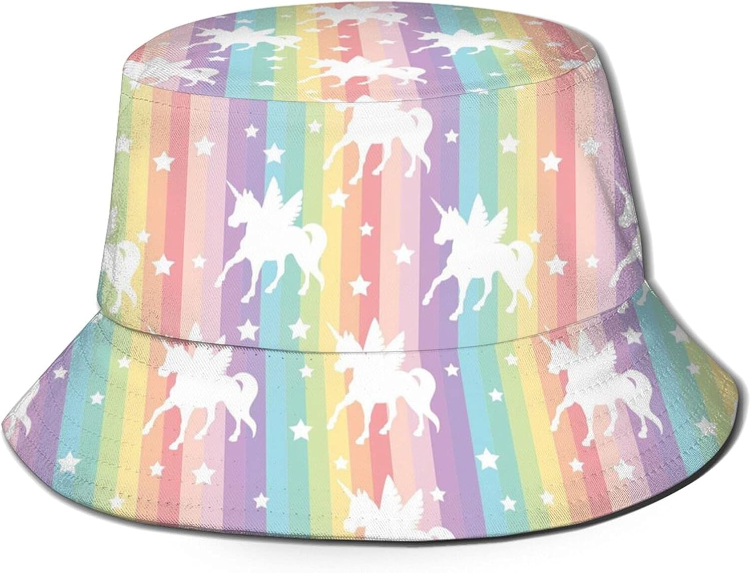NOBAHIDS Unicorn Pattern Rainbow Bucket Hat, Packable Sun Hat, Outdoor