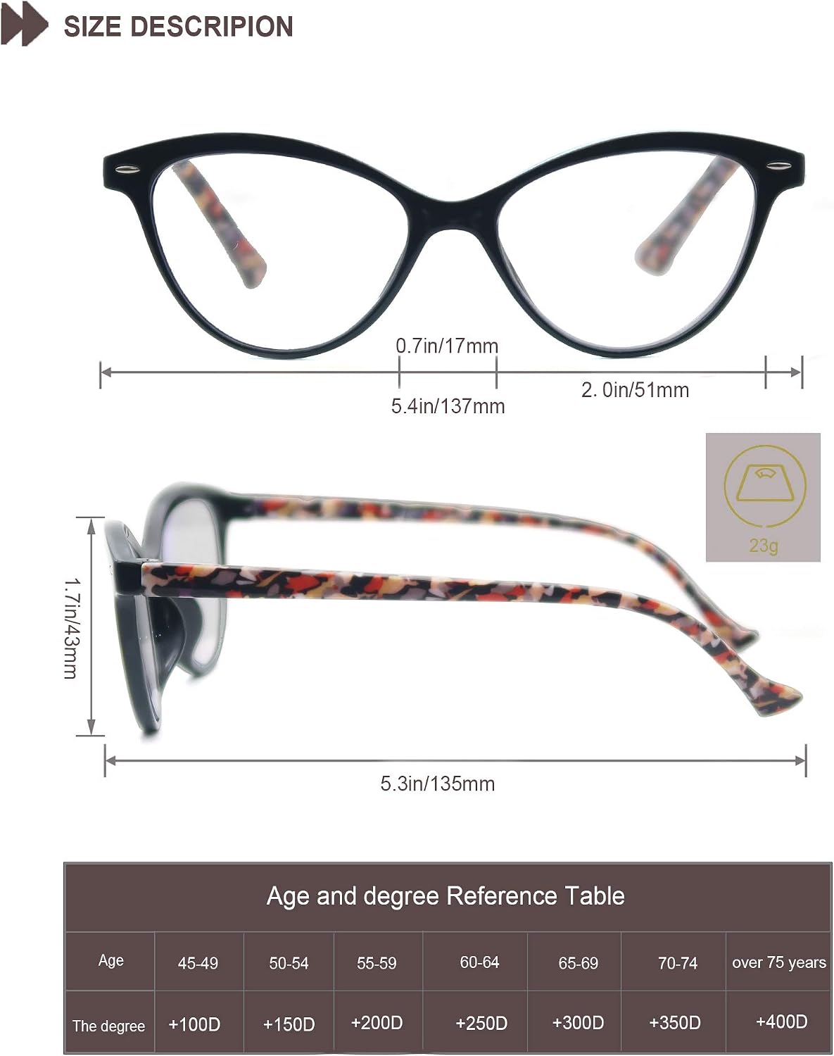 HEEYYOK Reading Glasses Womens Floral/Flower Pattern Cat Eye Ladies Readers Glasses +3.50 Comfortable Colorful Lightweigth Frame - Image 5