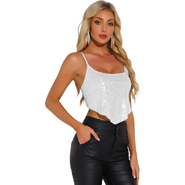 Allegra K Cami Crop Metallico Lucido Scava fuori Backless Halter