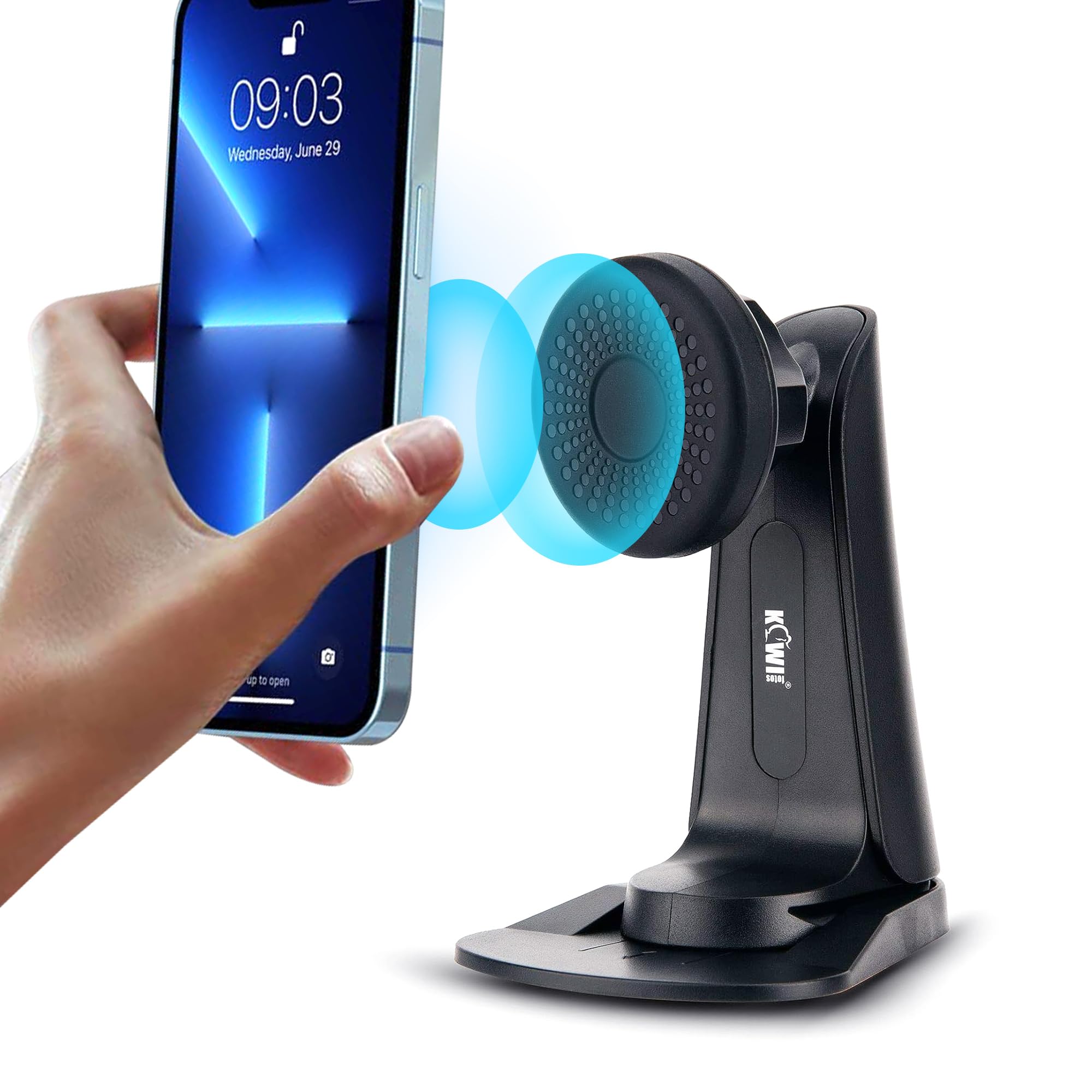 KIWIFOTOS Magnetic Cell Phone Stand, Desktop Mobile Phone Holder for iPhone 12 11 Pro XS X 8 7 6, Android, MagSafe Charger, Kindle and More, Universal Phone Dock with 1/4"-20 Female & Arca-Swiss