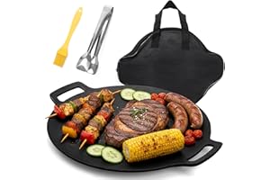 WRINGKIT Korean BBQ Grill, Nonstick Round Griddle Pan with Bag, 12 Inch 6 Layer Coating BBQ Griddle, Heavy-Duty Cast Iron Gri