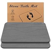 JIZEUO Stone Bath Mat, Diatomaceous Earth Shower Mat, Non-Slip Super Absorbent Quick Drying Bathroom Floor Mat，2 Pack, Grey