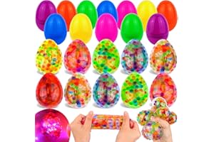 Prefilled Easter Eggs, 12 Pack Light up Fidget Stress Balls Easter Basket Stuffers Glow in The Dark Squeeze Balls Toys for Ki