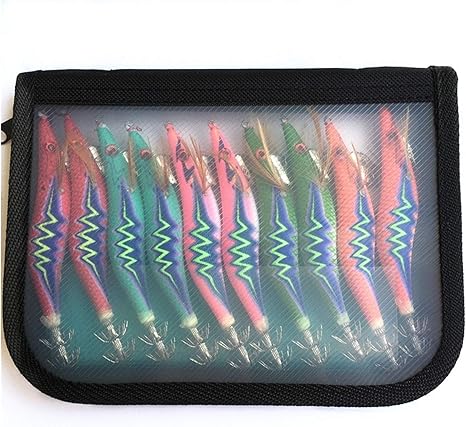 Amazon Co Jp 10ピースのイカジグスセットボックスハードベイトの人工餌の夜の釣りルアーの木のエビのイカフックイトラニカクトプス 色 10pcs Size 3 0 ホーム キッチン