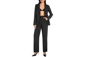 Casly Lamiit Women's 2 Piece Pant Suit Business Casual Outfits Striped Notched Collar Blazer Wide Leg Pants Sets