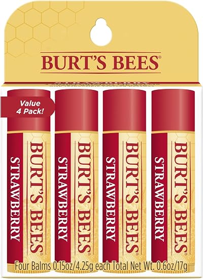 Burt's Bees Strawberry Lip Balm 4 Pack Beeswax Fruit Extracts Natural