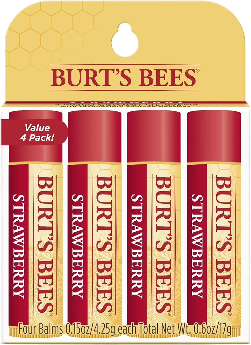 Burt's Bees Strawberry Lip Balm 4 Pack Beeswax Fruit Extracts Natural