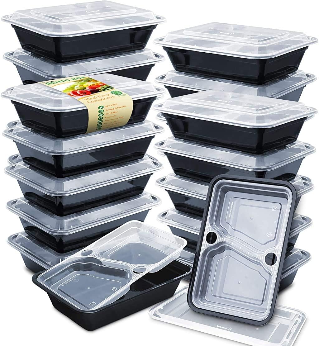 Enther [20 Pack] 3 Compartment Insert CPT3X20INSERT Meal prep, Food containers, Plastic, Black