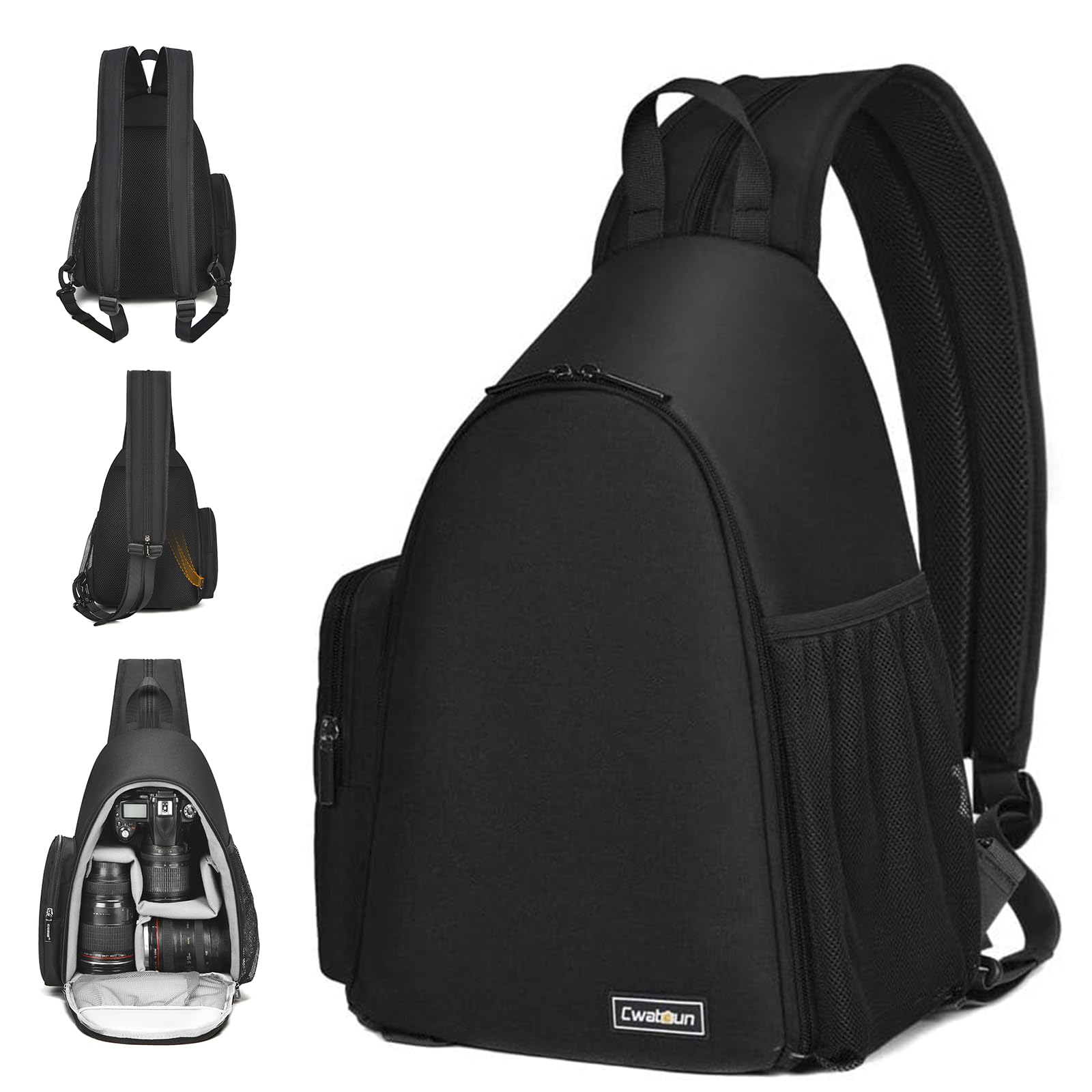 Cwatcun Sling Camera Bag, Camera Shoulder Crossbody Backpack, DSLR/SLR/Mirrorless Camera Case, Shockproof Photography Camera Chest Bag with Tripod Holder, Compatible with Canon/Nikon/Sony/Fuji