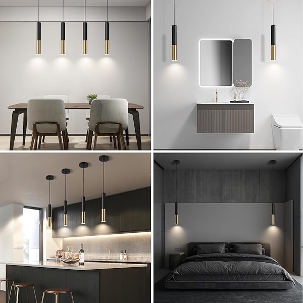 XIYAZG MODERN BLACK AND GOLD PENDANT LIGHT FIXTURE FOR KITCHEN ISLAND, 1-LIGHT PENDANT LIGHTING, LIGHTS CORD ADJUSTABLE, MATCHING GU10 LAMP HOLDER,FOR LIVING ROOM BEDROOM DINING ROOM(3PACK)