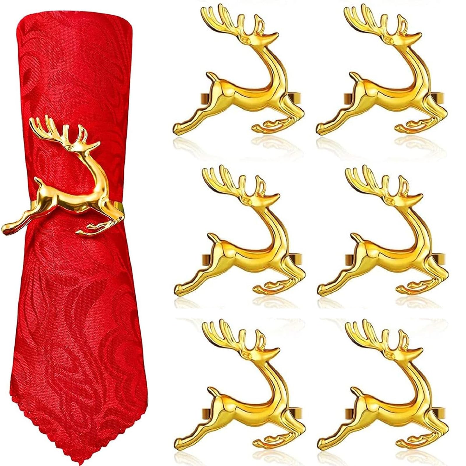 Gold Reindeer Napkin Rings,6PCS Christmas Alloy Napkin Ring Holder Christmas Napkin Rings,Napkin Holders Buckle for Table Decor, Wedding, Banquet, Party Dinners