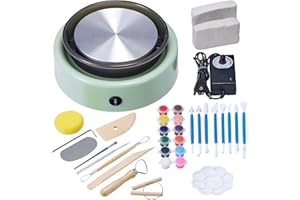 VEVOR Mini Pottery Wheel for Kids & Adults, Complete Pottery Tools Kit for Beginners, 6" Turntables Two-Way Rotation, with Air Clay Art Supplies Sculpting Tools, Birthday Christmas Craft Gifts, Green