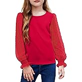Arshiner Girls Long Sleeve Shirt with Ruffle Cuffs Polka Swiss Dots Kids Girls Pullover Shirts Cute Crewneck Girls Top