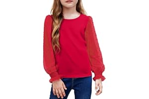Arshiner Girls Long Sleeve Shirt with Ruffle Cuffs Polka Swiss Dots Kids Girls Pullover Shirts Cute Crewneck Girls Top