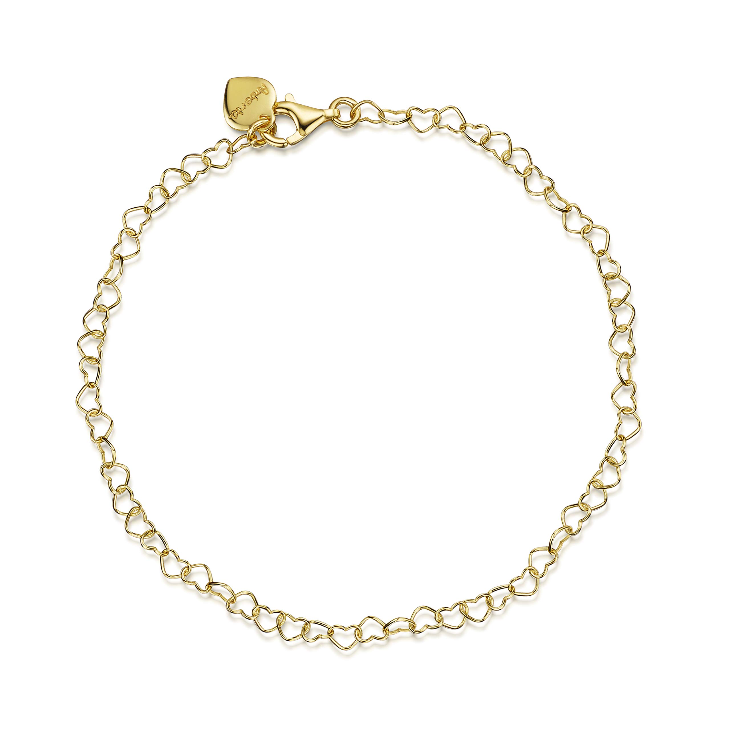 Amberta Women's 925 Sterling Silver Heart Bracelet: Gold Plated Sterling Silver