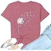 CQF Dandelion Shirt for Women Casual Summer Short Sleeve Flower Tee Tops Inspirational Kindness T-Shirt