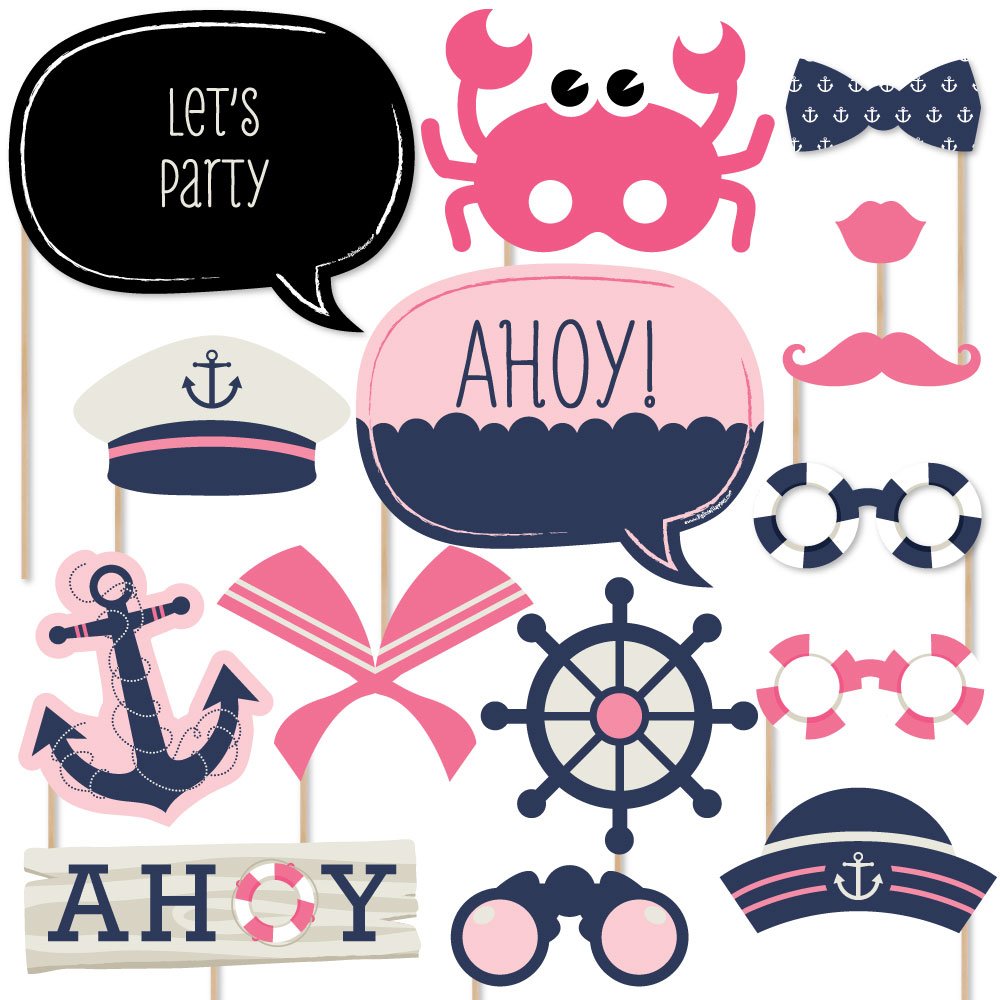 Ahoy Nautical Girl Photo Booth Props Kit 20 Count Amazon.co.uk
