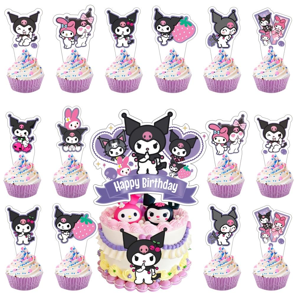 Photo 1 of 25 Pcs Cute Cake Topper and Cupcake Toppers Set Birthday Party Supplies for Kuromii Birthday Decorations