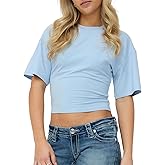 Cinched Waist Tops for Women Y2k Half Dolman Sleeve Crew Neck Ruched Crop T Shirt Summer Vintage Going Out Streetwear