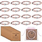 Yinkin 12 Sets Pink Sea Turtle Bracelet for Women Included Bulk Natural Stone Beads Bracelet with Travel Turtle Card Mesh Bag Pink Charm Jewelry for Inspirational Positive Good Luck Gifts