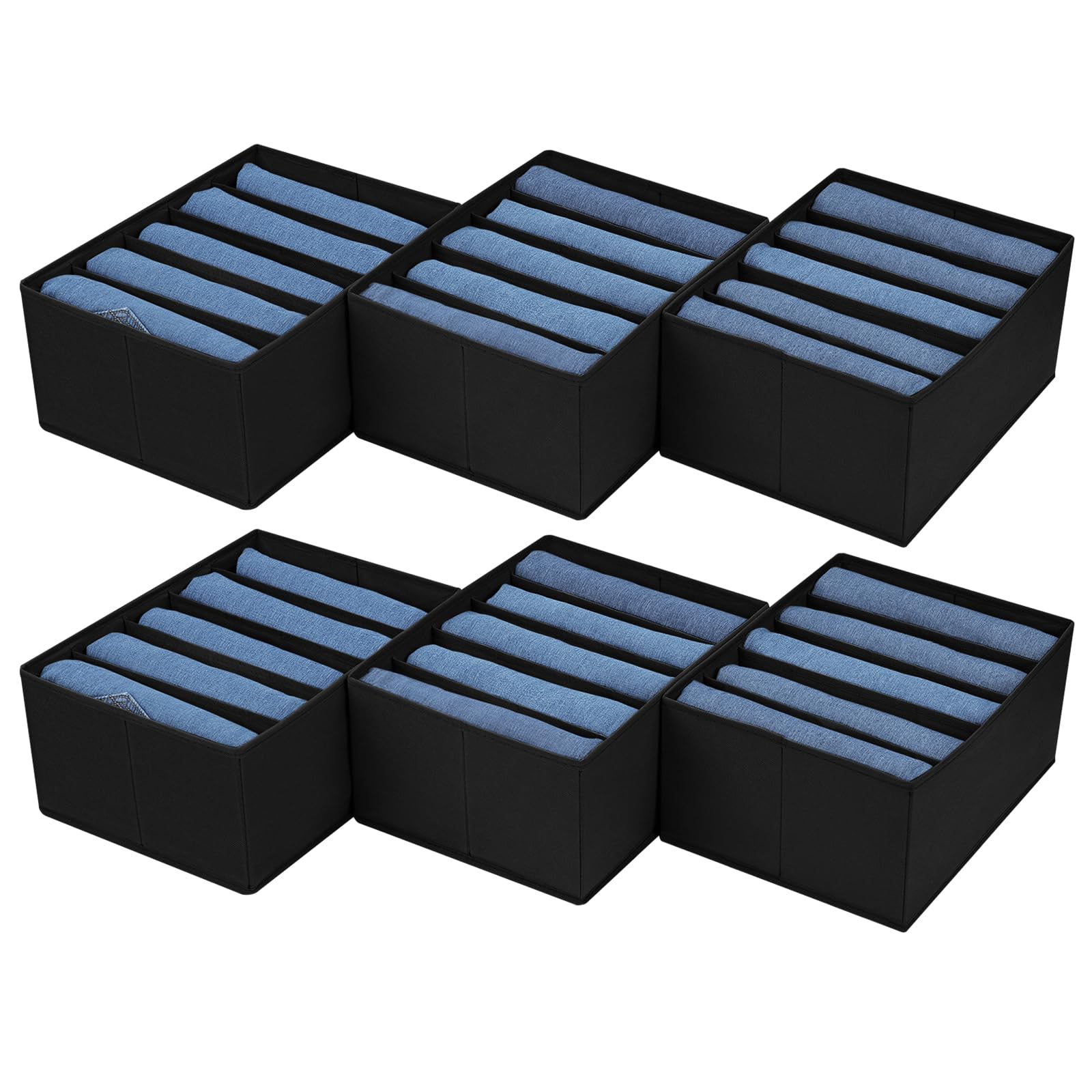 DIMJ Foldable Clothes Organizer Drawer - 6 Compartment Fabric Storage Box For Jeans, Shirts, Sweaters