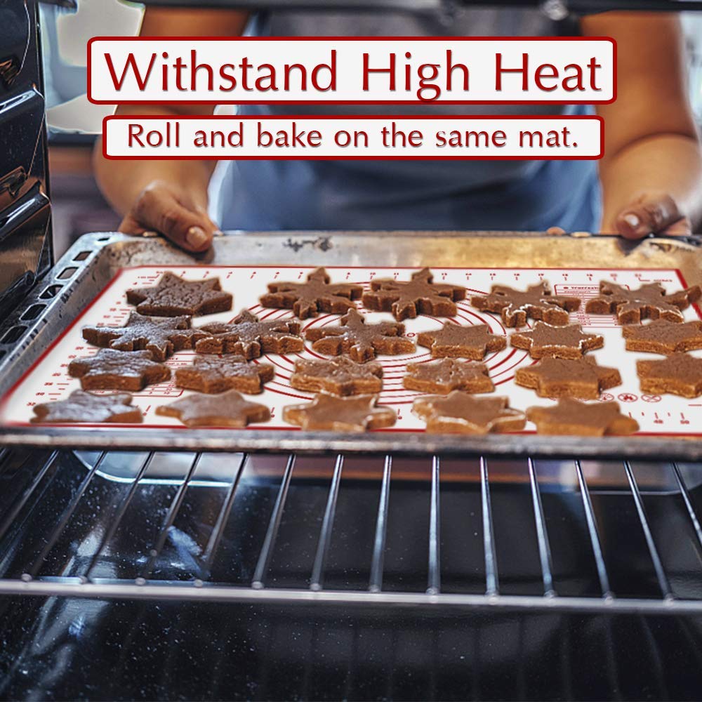 Silicone Pastry Mat with Measurements, FDA Approved, Non Stick Pastry Mat for Rolling, 23.6“ x 15.7” Heat Resistant, Food Grade (Red)