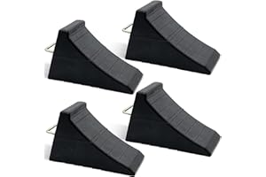 AFA TOOLING APPROVED FOR AUTOMOTIVE AFA Tooling - Heavy Duty Rubber Wheel Chocks w/Steel Tie Off Handles - RV Wheel Chock for Front & Back Tires - Quick Grip Ribbed Design - Great for Your Camper, Trailer, RV, Truck, Car or ATV - 4 Pack