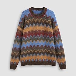 Women Y2K Argyle Striped Pullover Sweater Casual