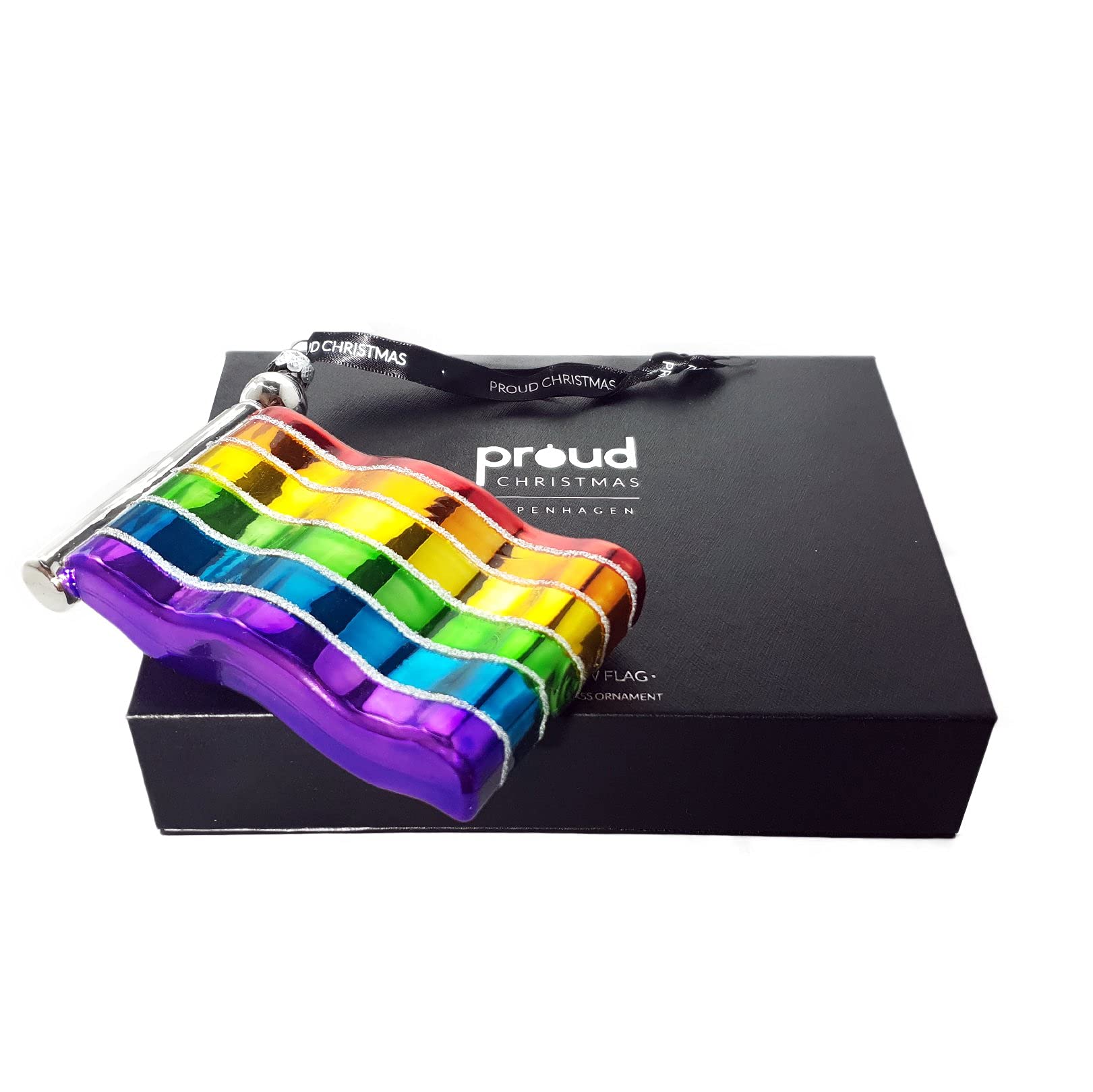 Proud Christmas PC003 Rainbow Flag Glass Ornament XL Edition Rainbow 12 x 8 cm