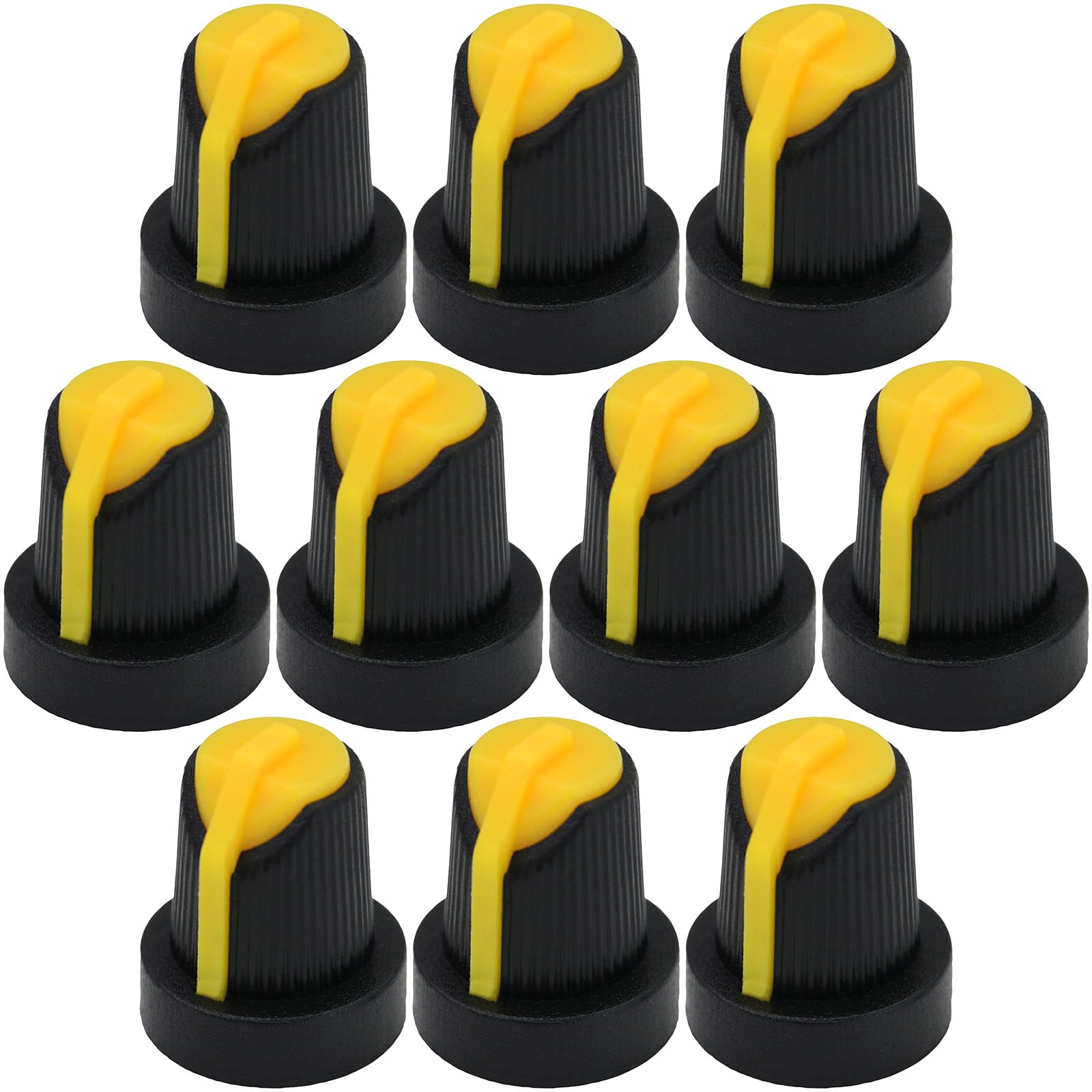 6mm Splined Hole AG5 Black Body Plastic Colour Indicator Control Knob Pack of 10 (Yellow)