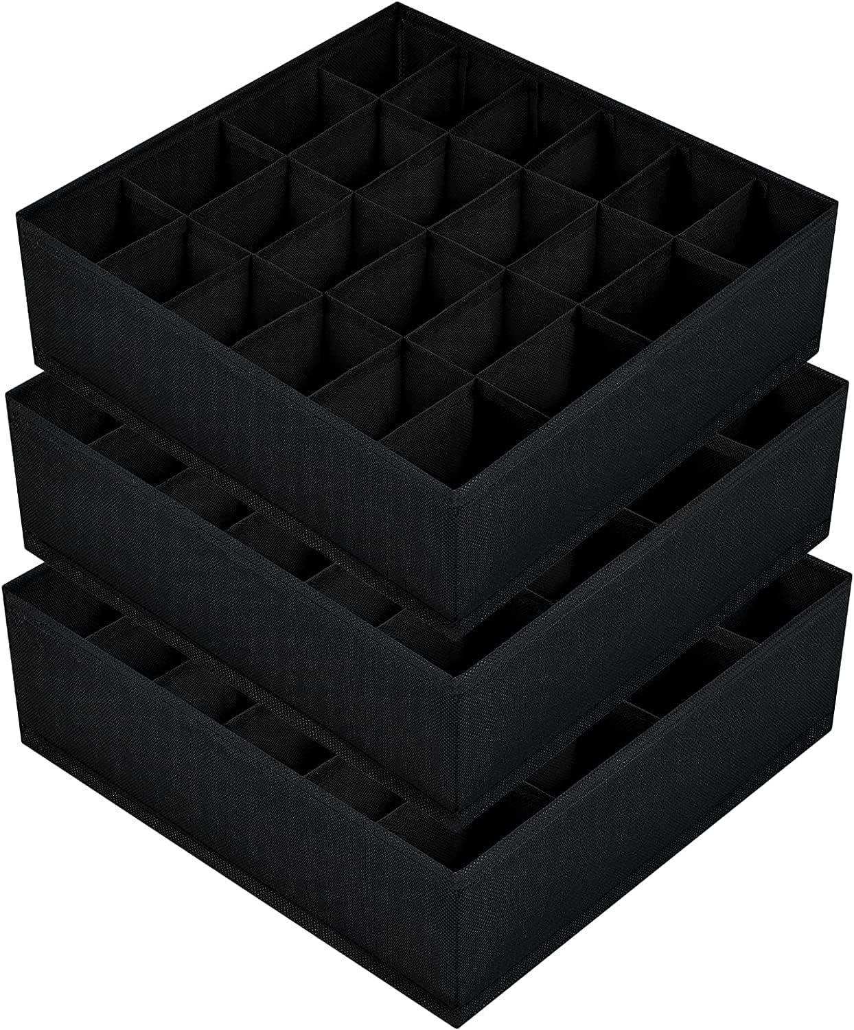 DIMJ 3 Pack Drawer Organisers 24 Cells Sock Organiser Foldable Underwear Drawer Organiser Fabric Drawer Divider Storage Boxes for Socks, Underwear, Belts — image 1