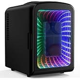 Antarctic Star Mini Compact Refrigerator with Gaming Light, 4L Capacity/6 Cans Portable Mini Fridge, for Bedroom,Car,Office and Dorm, Small Cooler for Cosmetics, Beverage and Food, Black