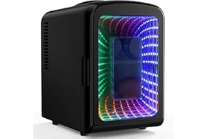 Antarctic Star Mini Compact Refrigerator with Gaming Light, 4L Capacity/6 Cans Portable Mini Fridge, for Bedroom,Car,Office and Dorm, Small Cooler for Cosmetics, Beverage and Food, Black